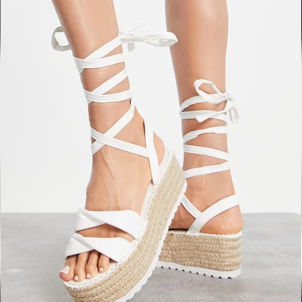 NEW White Espadrille Platform Sandals